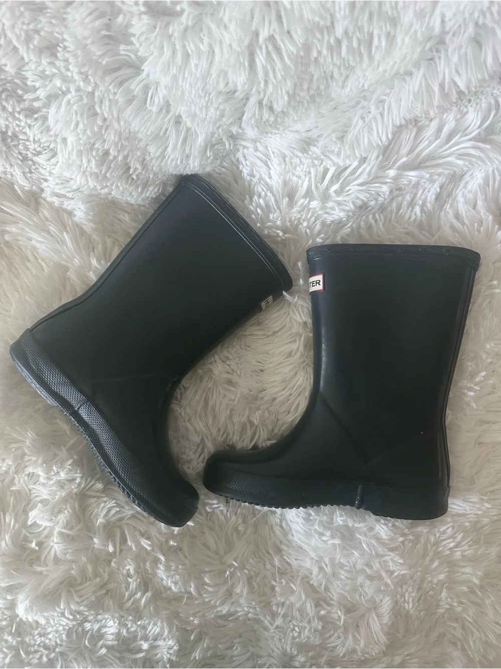 Used Little Girls Hunter Navy Mid-Calf Rubber Rain Boots sz 12